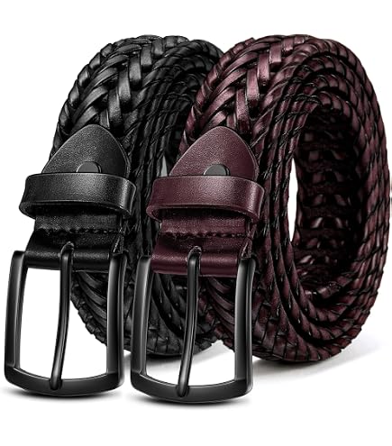 WERFORU Men's Leather Braided Belt, Leather Woven Belt for Jeans